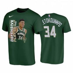 Giannīs Antetokounmpo # 34 Bucks 2020 NBA Defensive Player of the Green T-Shirt Anno