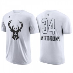 Bucks 2018 All-Star Maschile Giannīs Antetokounmpo # 34 Bianco T-shirt