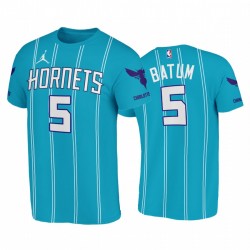 Nicolas Batum 2020-21 Hornets e 5 Teal Icon T-shirt doppio dell'annata Pinstripes