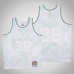 Gli uomini di Celtics Marcus Smart & 36 Bianco 1985-1986 cielo nuvoloso Maglia