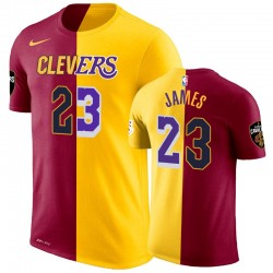 Lakers Maschio LeBron James e 23 Split Maroon oro T-shirt