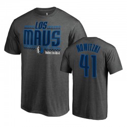 Gli uomini di Dirk Nowitzki e 41 Los Mavs Heather Grey Noches Ene-Be-Una T-shirt Wordmark