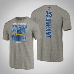Golden State Warriors di Kevin Durant e 35 2019 Western Conference Champions Extra Passo Tri-blend T-shirt grigia - Uomo