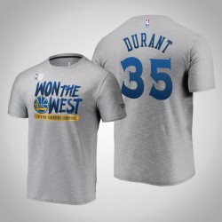 Golden State Warriors di Kevin Durant e 35 Locker Room 2019 Western Conference Champions Grigio T-shirt
