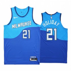 Jrue Holiday Milwaukee Bucks Blue Authentic City Edition 2020-21 Maglia nuova uniforme