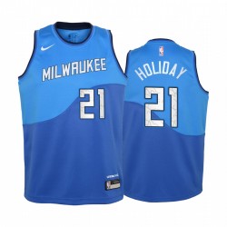 Milwaukee Bucks Jrue Holiday 2020-21 City Edition Blue Youth Maglia - Nuova uniforme