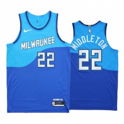 Khris Middleton Milwaukee Bucks Blue Authentic City Edition 2020-21 Maglia nuova uniforme