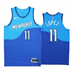 Brook Lopez Milwaukee Bucks Blue Authentic City Edition 2020-21 Maglia nuova uniforme