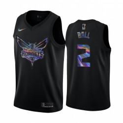 Hornets Charlotte Lamelo Ball # 2 Maglia Iridescent Holographic Nero Limited Edition