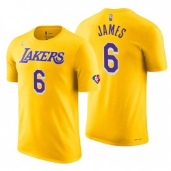 Los Angeles Lakers Lebron James # 6 75th Anniversary Diamond Gold T-Shirt