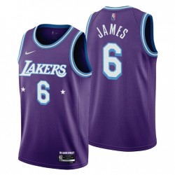 Los Angeles Lakers Lebron James # 6 Mixtape Edition Purple Maglia festeggia la NBA 75th