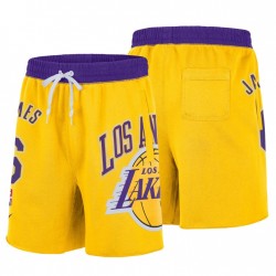 Los Angeles Lakers # 6 Lebron James 75th Anniversary Courtside Fleece Gold Shorts