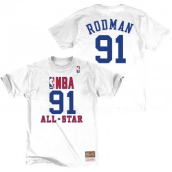 Pistoni di Detroit # 91 Dennis Rodman 1990 NBA All-Star Traditional Bianco Nome& Number T-shirt
