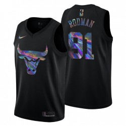 Chicago Bulls Dennis Rodman # 91 Iridescente Holographic Maglia Nero