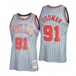 Chicago Bulls Dennis Rodman # 91 Mitchell& ness Grigio 1995-96 Classici di legno duro Ricarica 2.0 Maglia