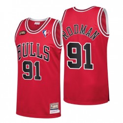 Chicago Bulls Dennis Rodman # 91 75th Anniversary logo Throwback Rosso Maglia