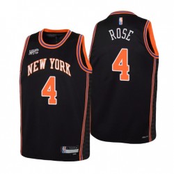2021-22 New York Knicks Derrick Rose # 4 75 ° anniversario Nero Giovani Maglia Città