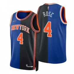 New York Knicks Split Edition Derrick Rose No. 4 Royal Nero 2021-22 Swingman Maglia