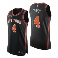 New York Knicks 2021-22 NBA 75th Derrick Rose # 4 Authentic Nero Maglia City
