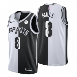 Brooklyn Nets Patty Mills No. 8 Split Nero Bianco Maglia